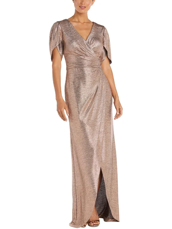 Plus Womens Metallic Long Evening Dress