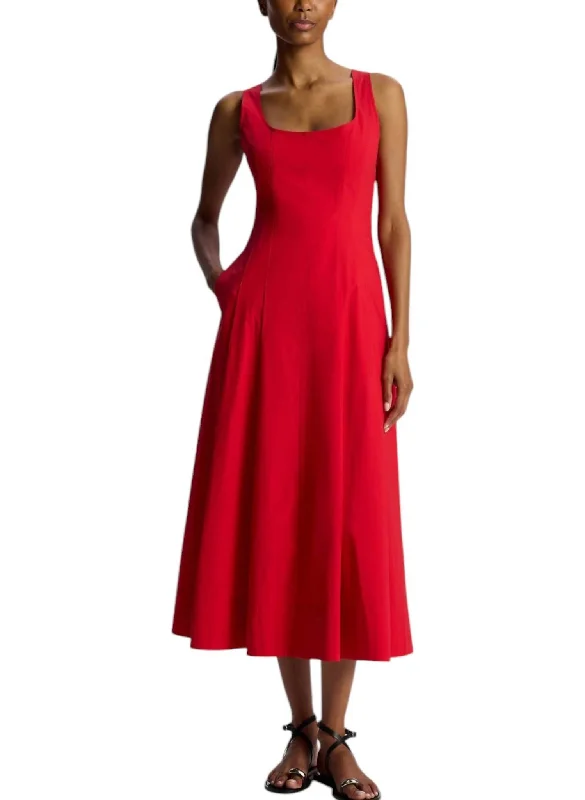 Isabel Cotton Midi Dress In Rouge