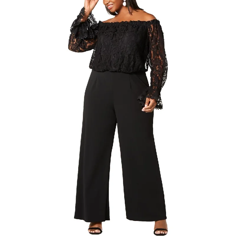 Adrianna Papell Womens Plus Lace Crepe Jumpsuit