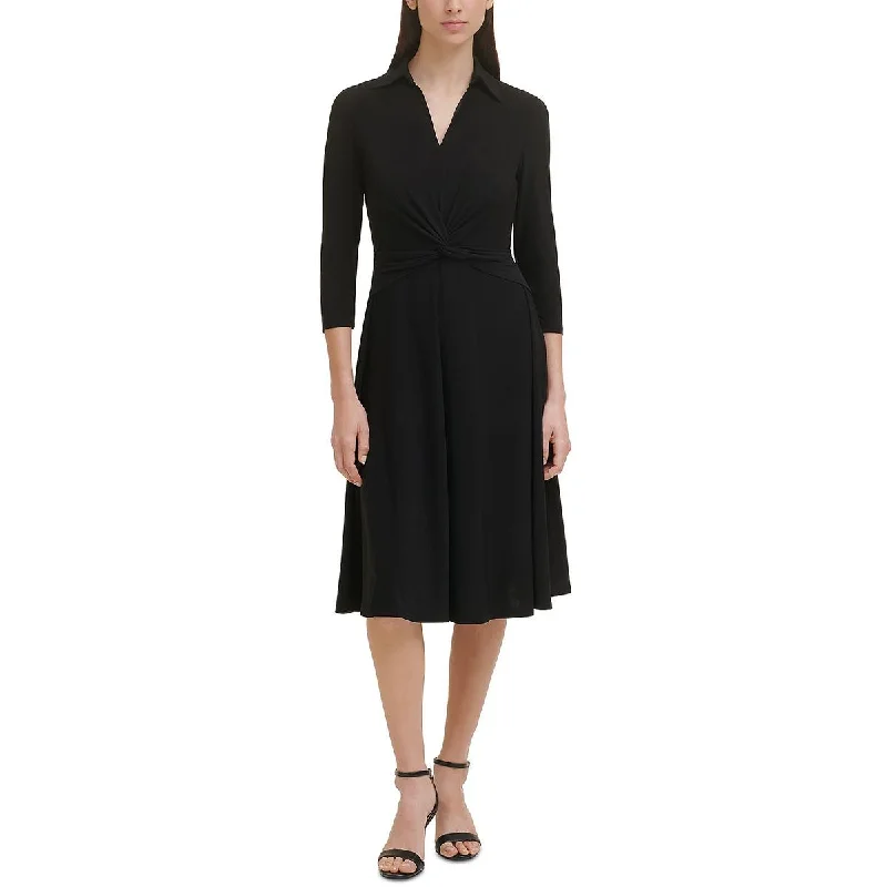 Womens Twist Front Calf Midi Dress