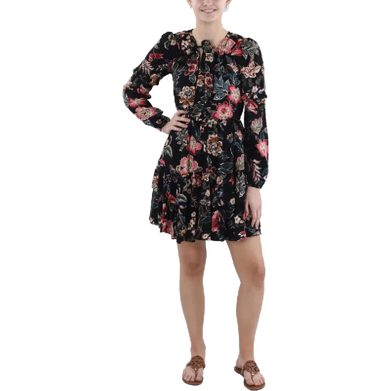 Reina Womens Floral Tiered Mini Dress