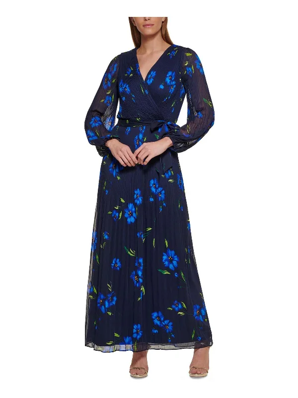 Womens Floral Balloon Sleeves Evening Dress