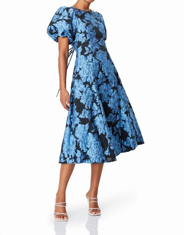 Kayla Midi Dress In Blue Brocade