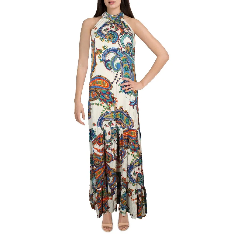 Womens Paisely Maxi Halter Dress