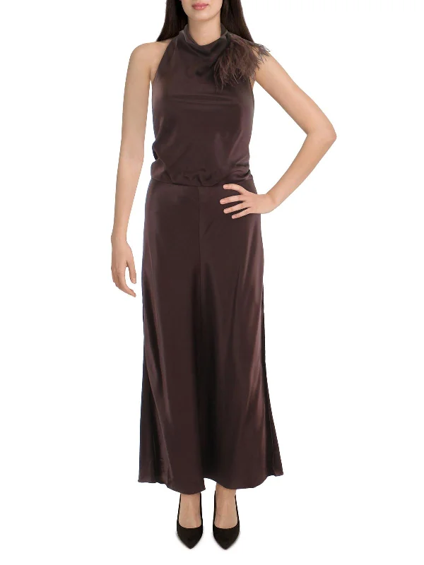 Womens Ostrich Feather Halter Evening Dress