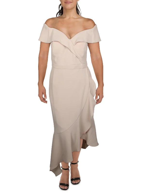 Plus Womens Off The Shoulder Asymmetric Evening Dress