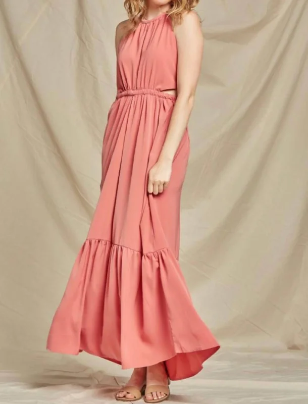 Cut Out Maxi Dress in Coral