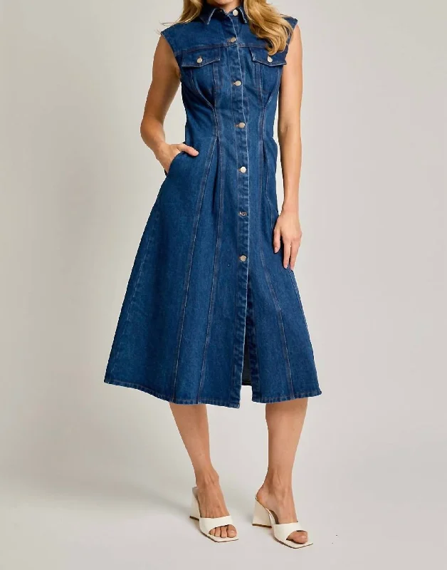 Sleeveless Denim Midi Dress In Blue