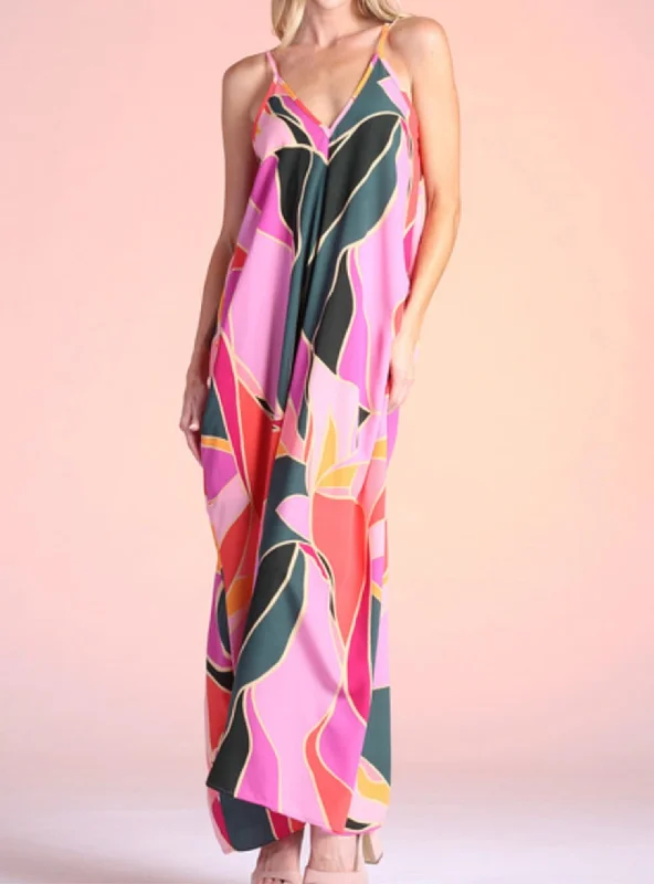 Patterned Cocoon Maxi Dress In Multi