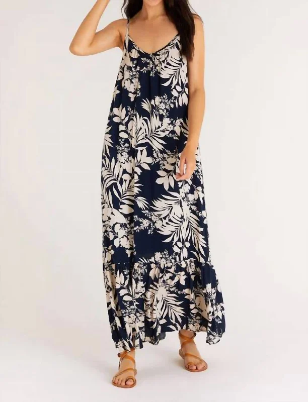 Rocco Tropical Floral Maxi Dress in Midnight Blue