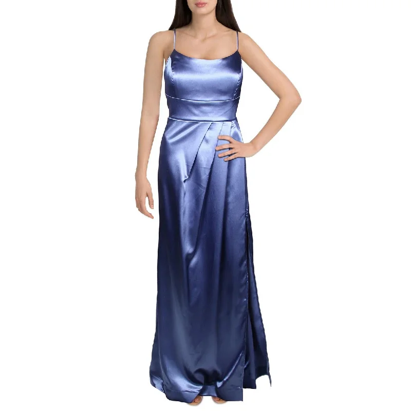 Juniors Womens Satin Pleated Formal Dress