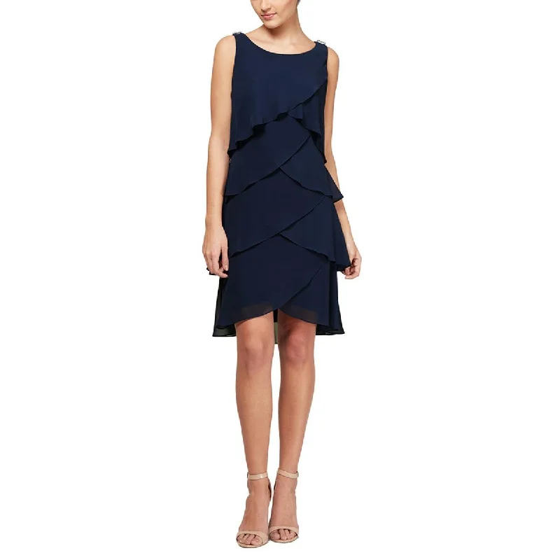 Petites Womens Mini Tiered Shift Dress