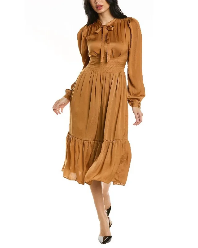 Obi Tie Front Midi Dress In Caramel