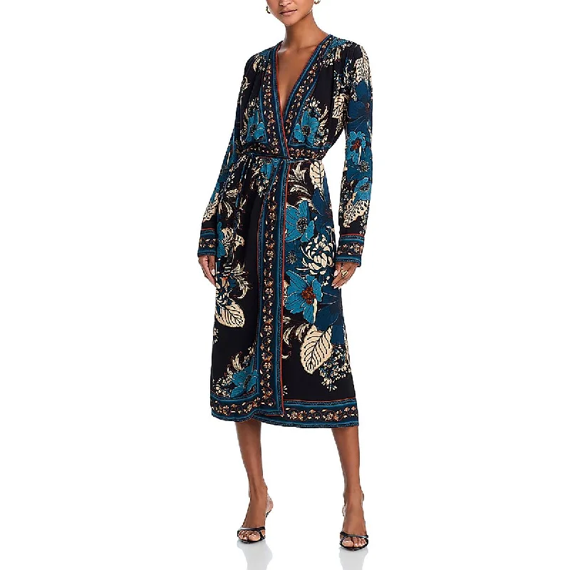 Womens Midi Printed Wrap Dress