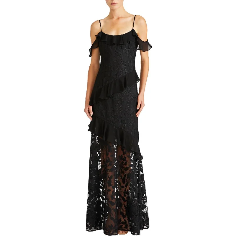 Womens Lace Overlay Full Length Evening Dress