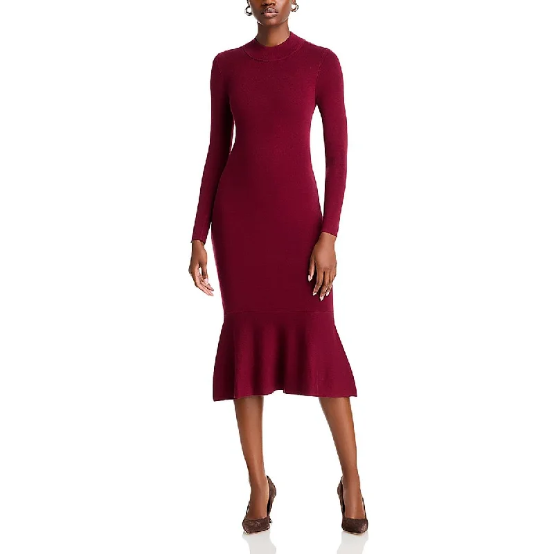 Womens Ribbed Trim Peplum Midi Dress