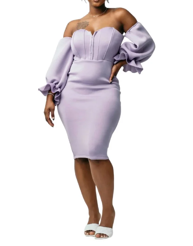 Off The Shoulder Midi Dress In Lavender