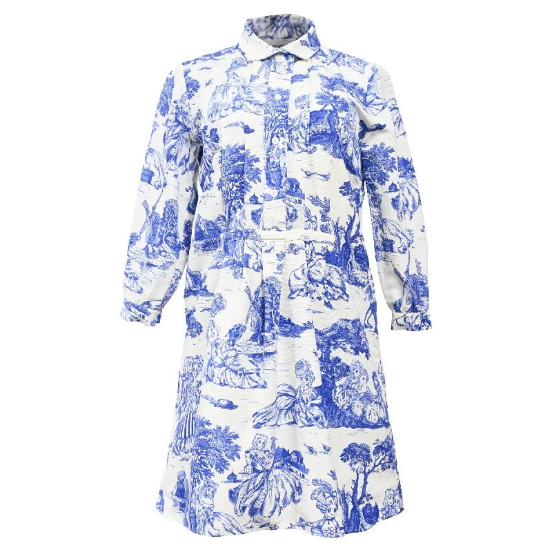 Moschino Couture Animé Toile De Jouy Mini Shirt Dress in Blue Cotton