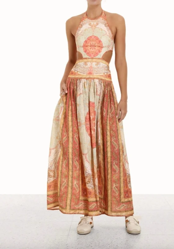 Anneke Cut Out Long Dress in Ginger Paisley