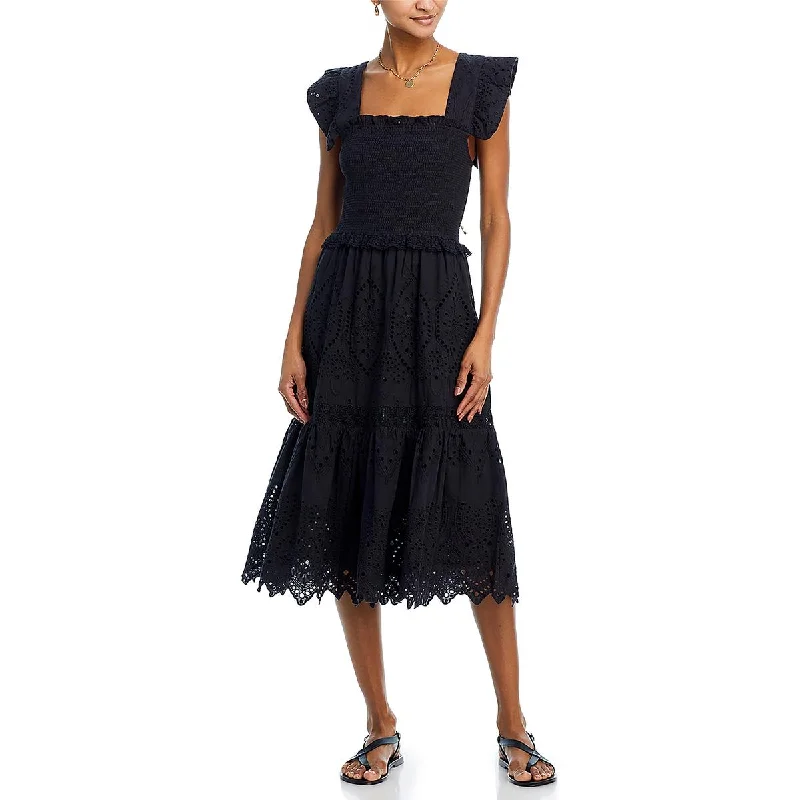 Womens Eyelet Casual Midi Dress