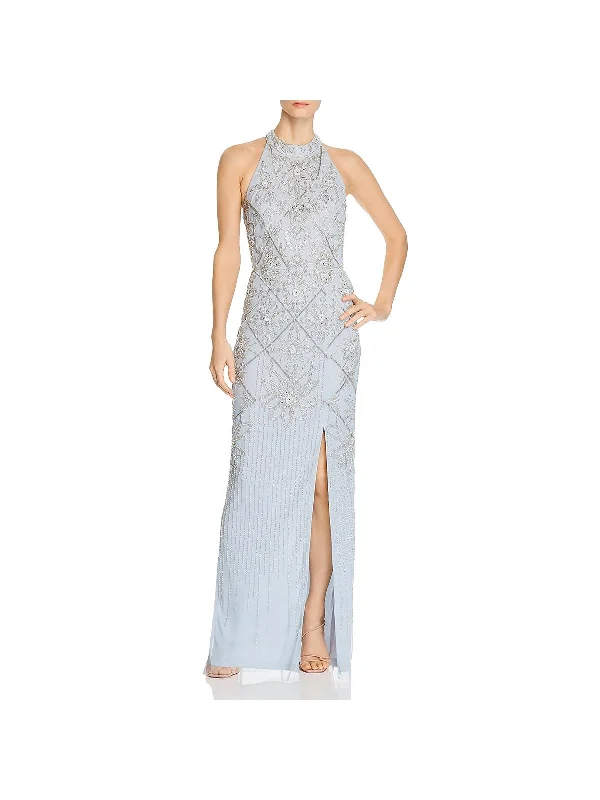 Womens Beaded Slit Formal Dress