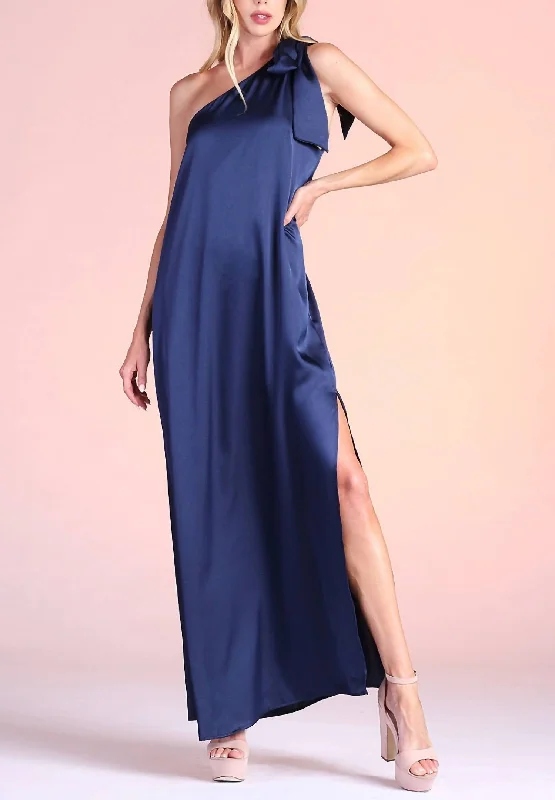 Elbridge One Shoulder Maxi Dress in Navy