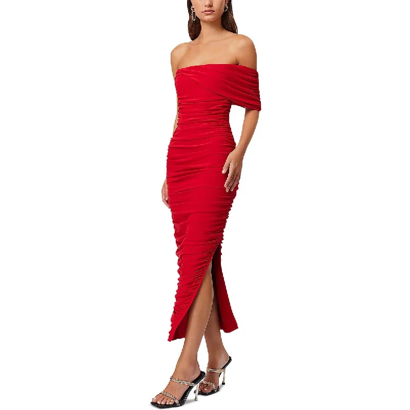 Womens Ruched Off The Shoulder Midi Dress