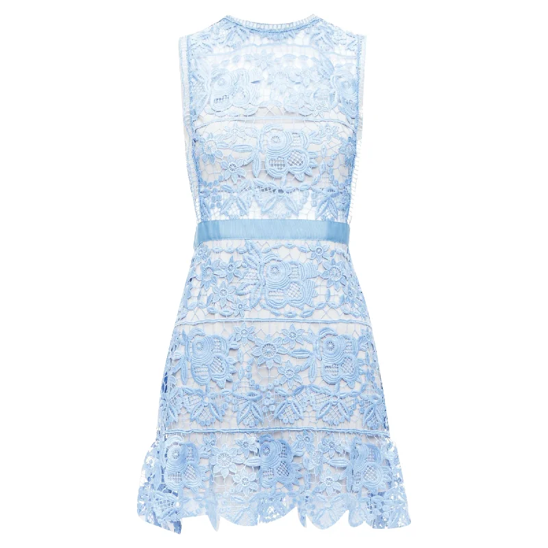 Self Portrait Lace Peplum Floral Eyelet Overlay Mini Dress