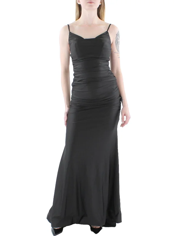 Juniors Womens Satin Ruched Evening Dress