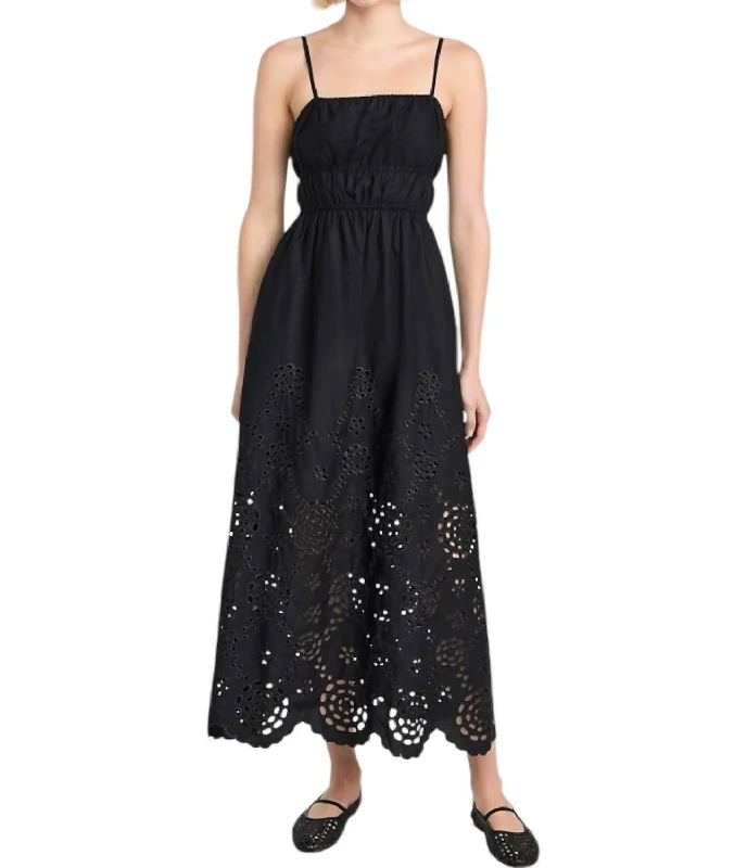 Embroidered Tank Midi Dress In True Black