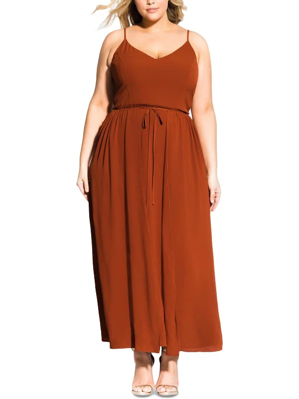 Plus Divine Overlay Womens Crepe Faux Wrap Maxi Dress