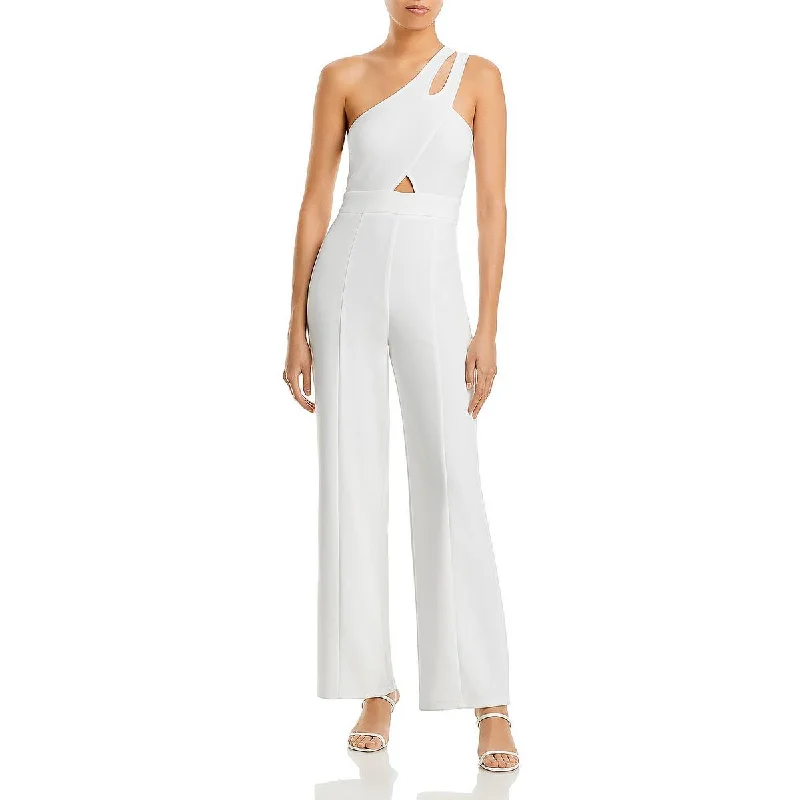 Aqua Womens Crepe One Shoulder Jumpsuit