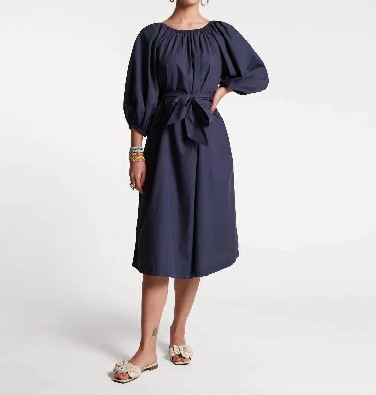 Bliss Midi Dress In Navy Poplin