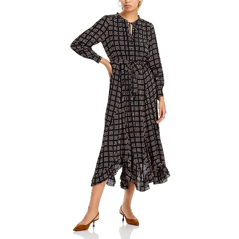 Womens V Neck Printed Midi Dress