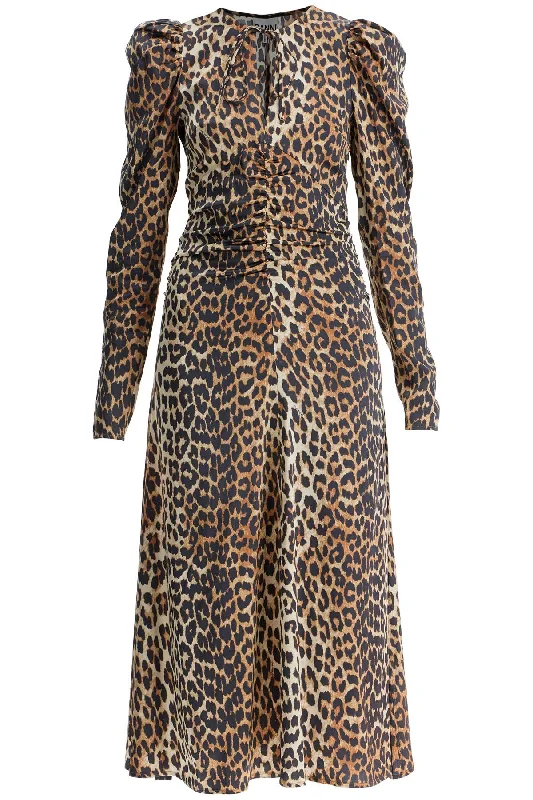 Ganni Women's "Animal Print Satin Midi Dress"