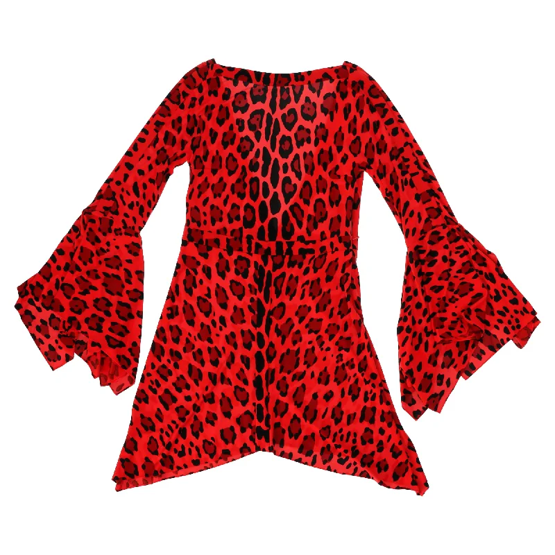 Tom Ford Leopard Print Mini Backless Dress in Red Viscose