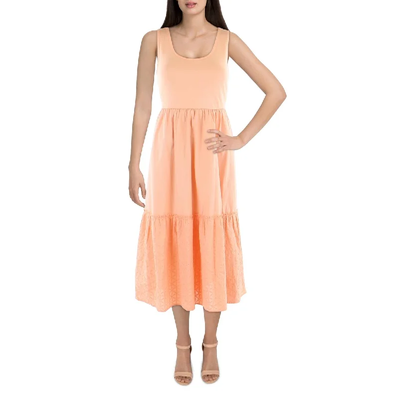 Womens Eyelet Tiered Midi Dress