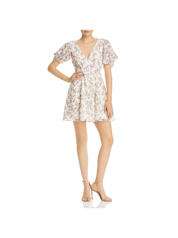 Longina Womens Floral Print V Neck Cocktail Dress