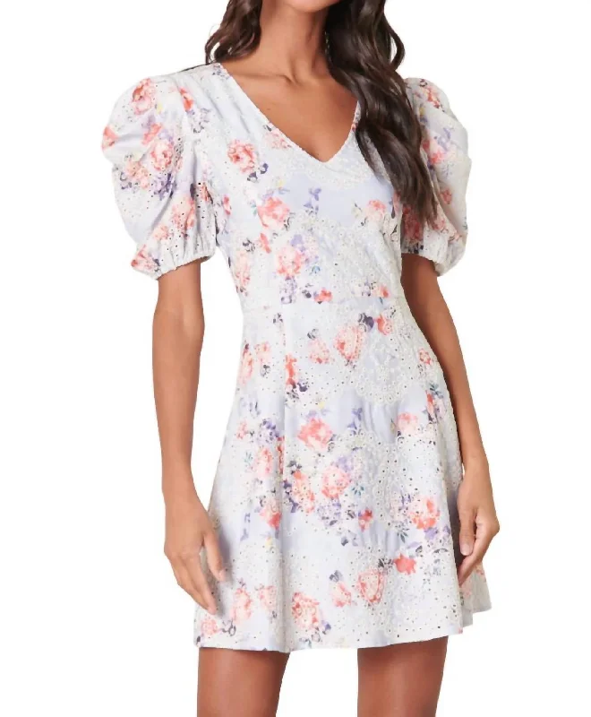 Rosalia Floral Eyelet Mini Dress In Blue Multi