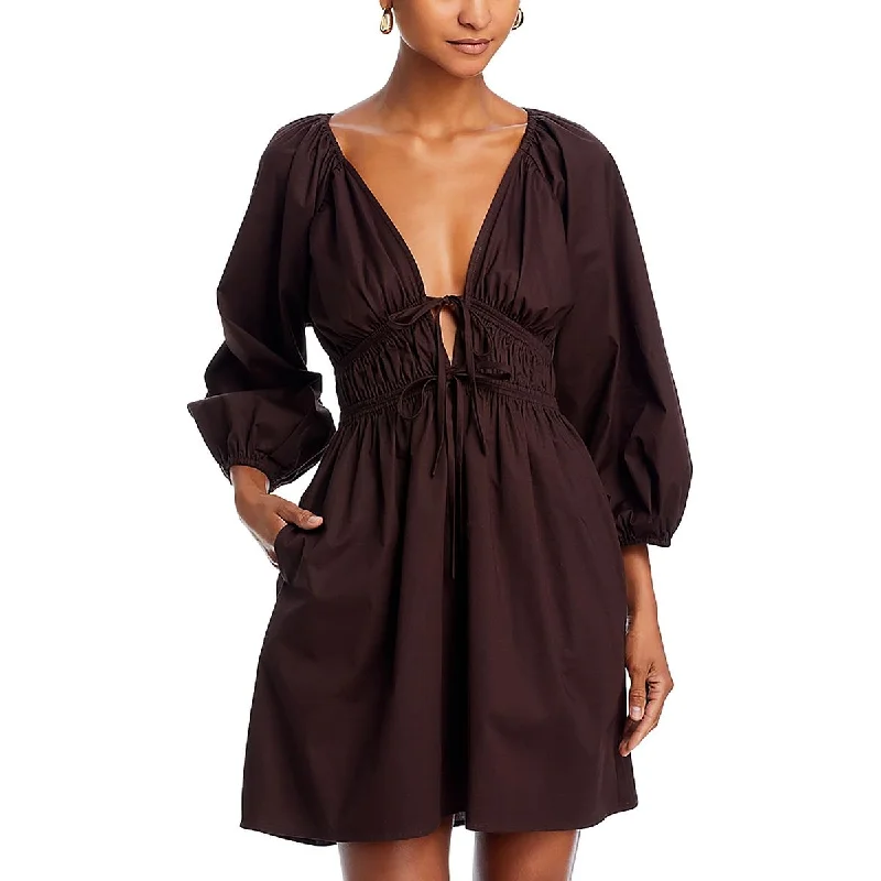 Womens Mini Deep V Fit & Flare Dress