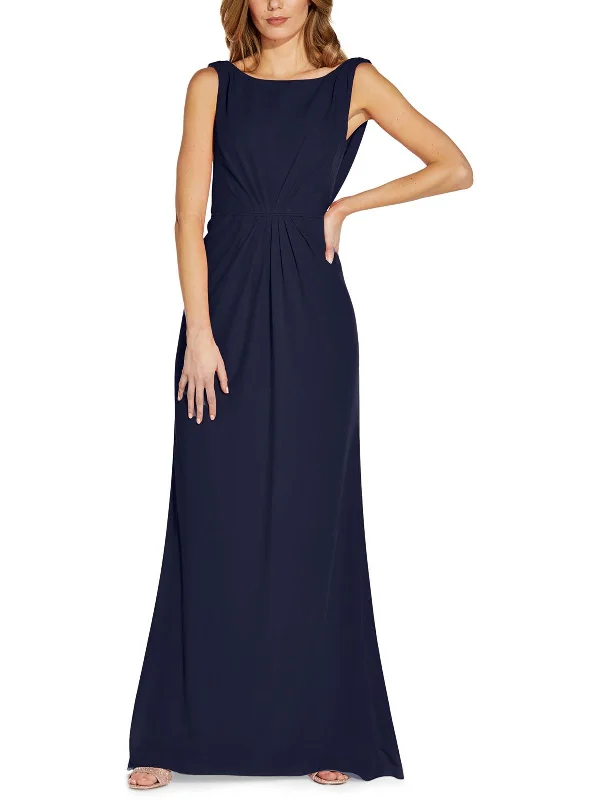 Womens Crepe Drape-Back Evening Dress