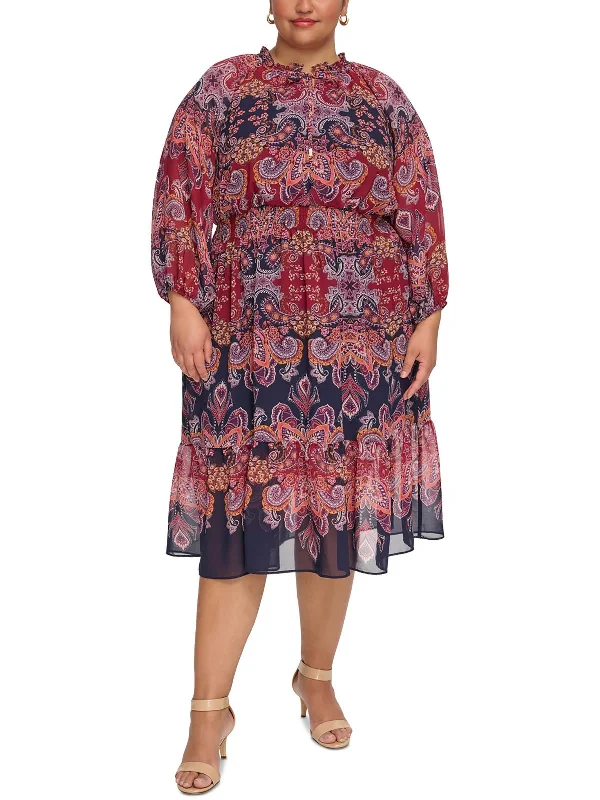 Plus Womens Chiffon Paisley Midi Dress