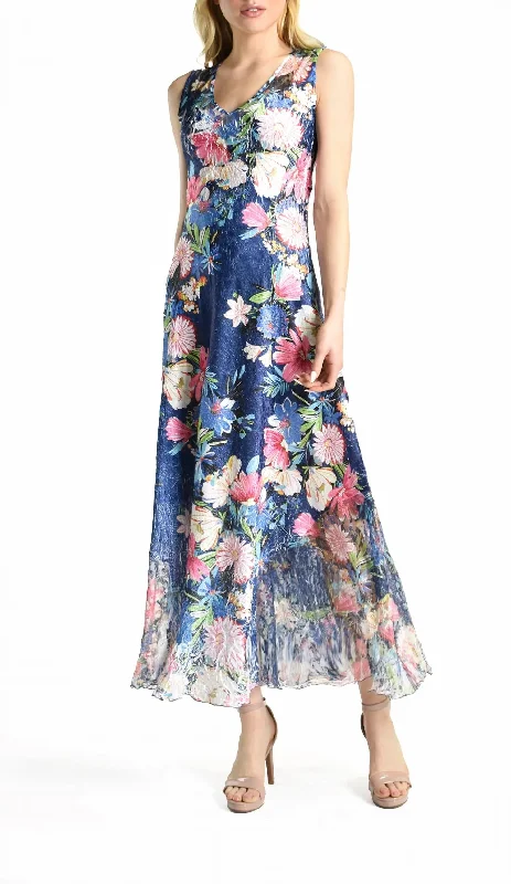 Full Bloom Maxi Dress In Blue