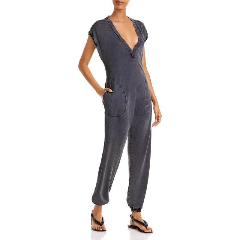 FP Movement by Free People Womens Hot Shot V Neck Open Back Jumpsuit