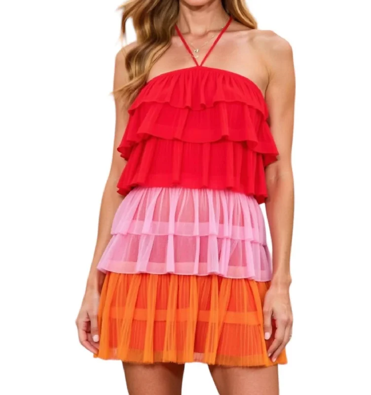 Tiered Ruffle Mini Dress In Multi-Colored