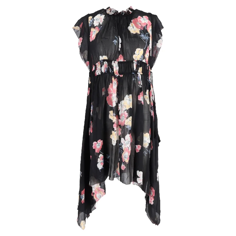 Ulla Johnson Luisa Floral Print Midi Asymmetrical Dress in Multicolor Silk