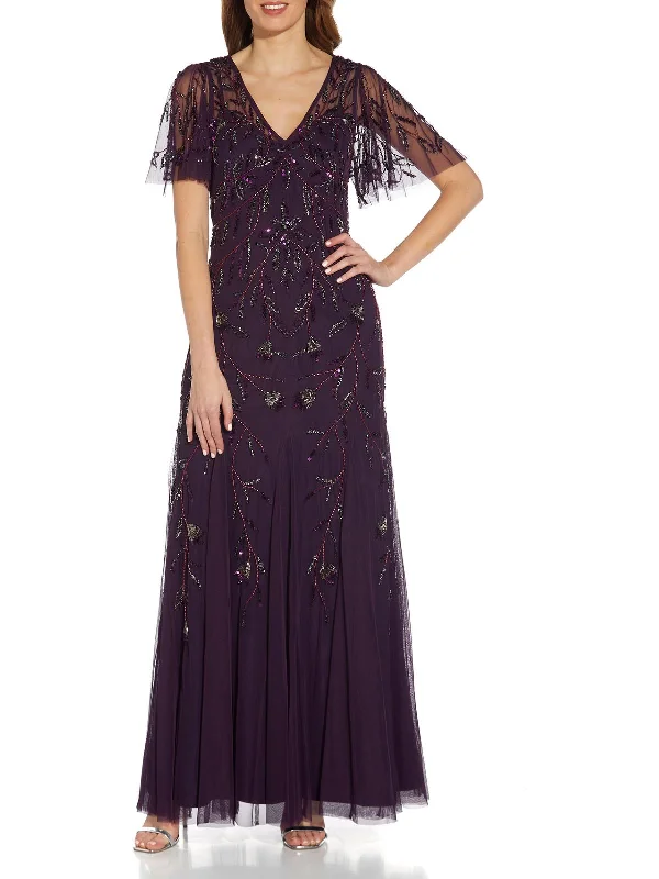 Womens Beaded Maxi Evening Dress