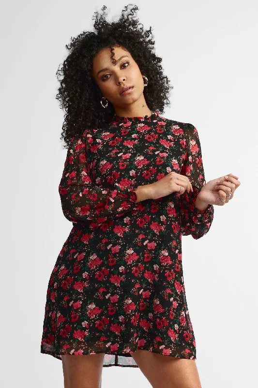 Robe manches longues bouffantes imprimé floral - Femme