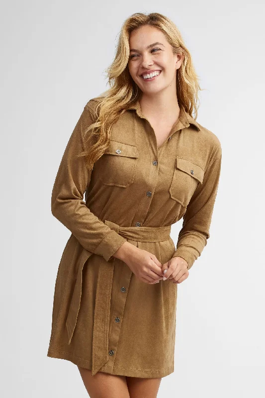 Robe-chemisier en faux suède - Femme