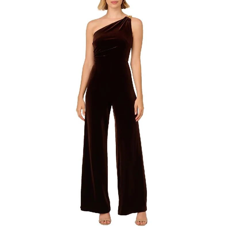 Adrianna Papell Womens Velvet Bead Knot Jumpsuit